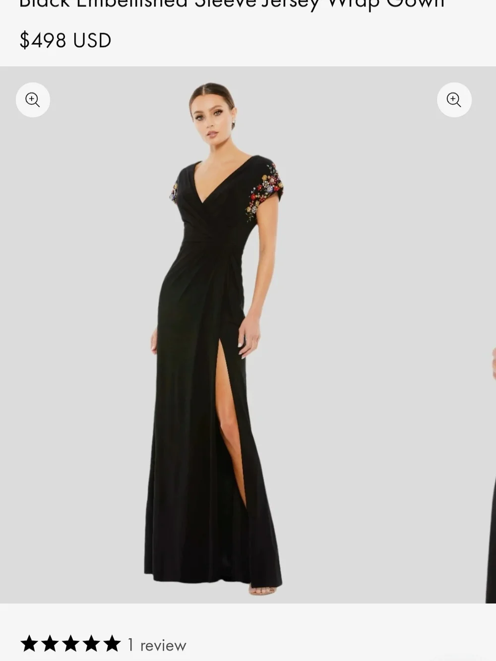 Mac Duggal Black Jersey Gown with Multicolor Embellished Cap Sleeves - Picture 1 of 9